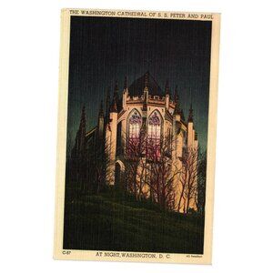 Vintage Postcard Washington Cathedral SS Peter Paul Night DC Unposted